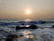 Západ slunce u moře. Arambol, Goa, Indie