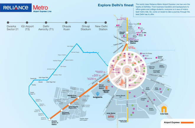 mapa: letištní expres metro v Dillí